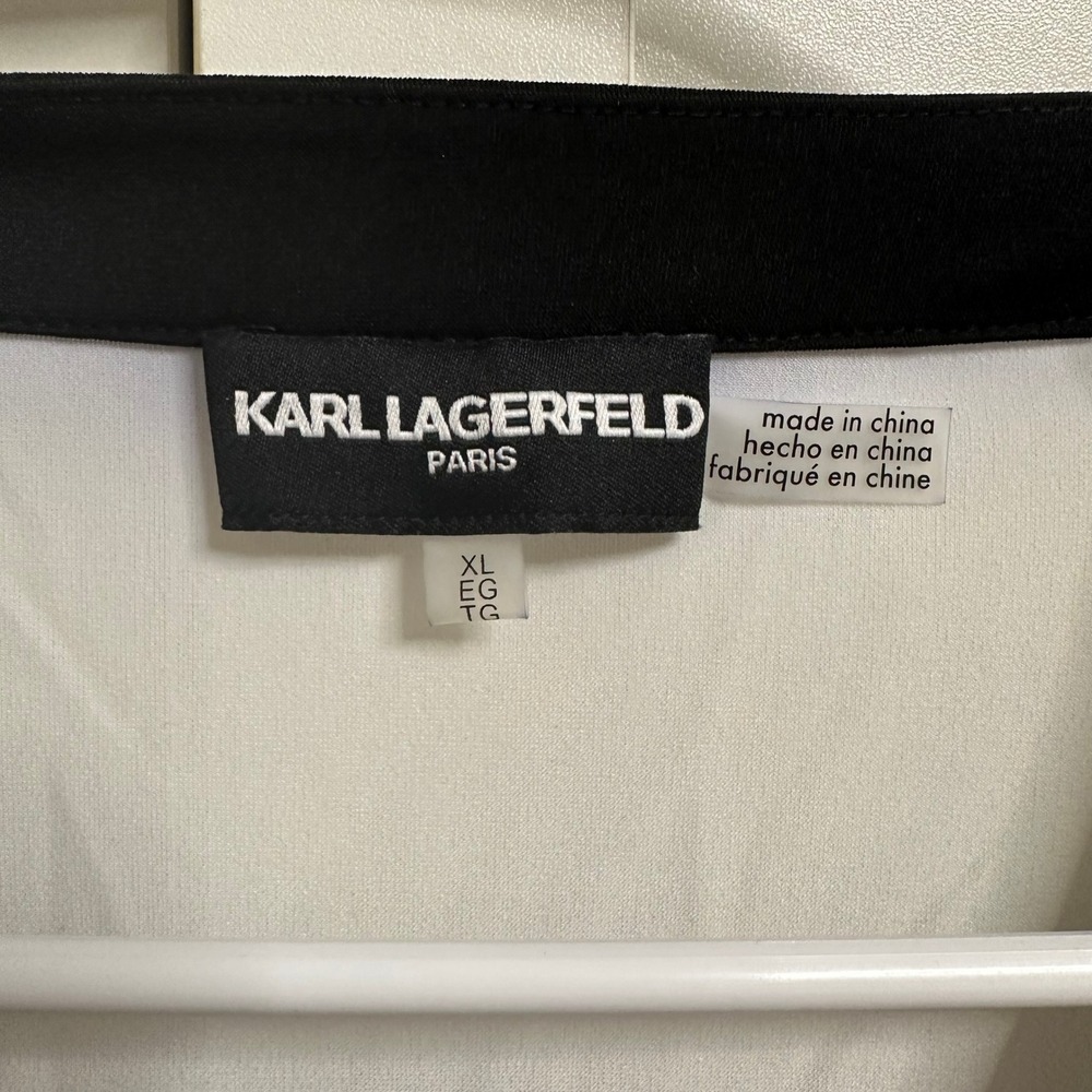 Karl Lagerfeld Paris Blouse Women's XL Black White‎ Button Embellished Old Money - Picture 3 of 11